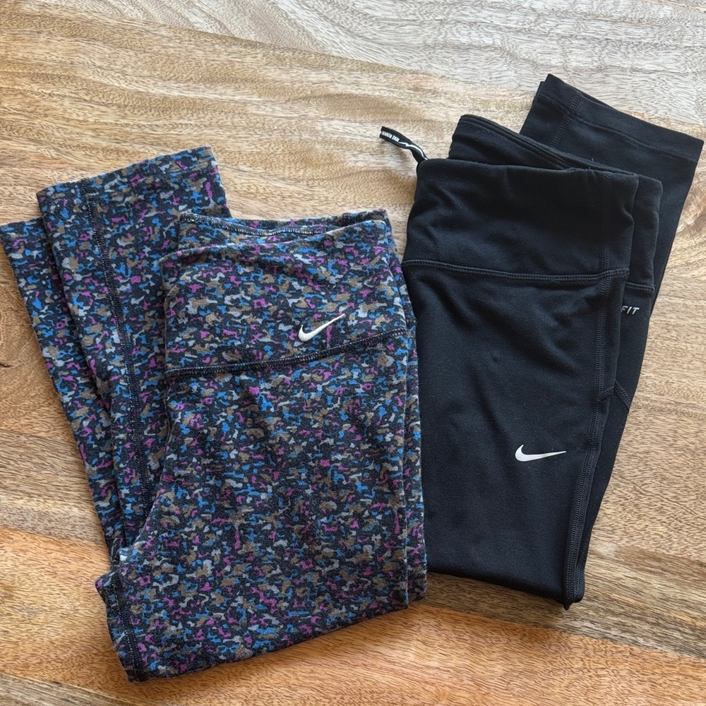 Nike DRI-FIT Black and Colorful Pattern Leggings - Size Women’s Small
